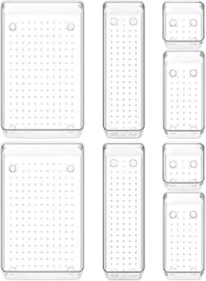 FYY Clear Plastic Drawer Organizers Set, 8 Pcs Desk Drawer Organizer Trays for Home,Bedroom,Kitchen,Bathroom,Office,Makeup Drawer Organizer-Clear